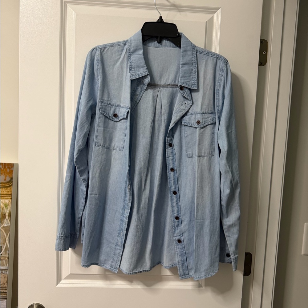 Light Blue Men's Denim Shirt - Classic Button-Up